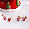 BnBGold 14K Ribbon Gift Box Ruby Jewelry Set (Earrings+Necklace) NPS29467