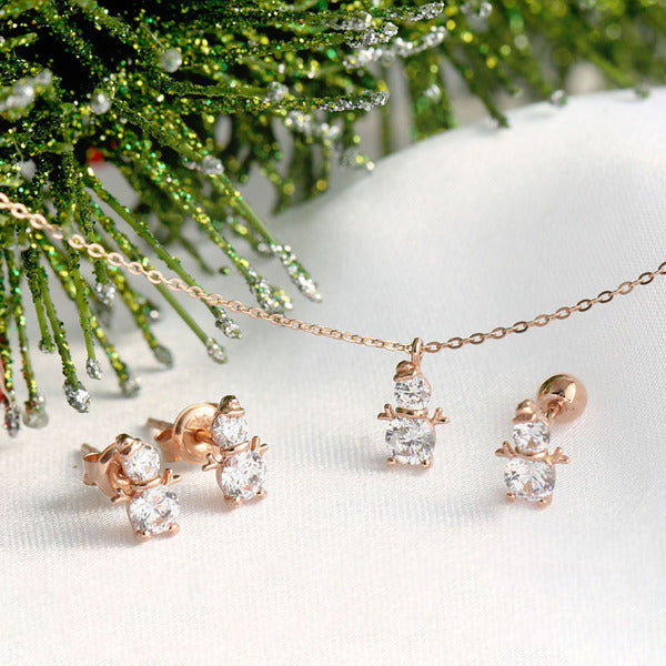 BnBNoble 14K Snow Snowman Cubic Jewelry Set (Earrings+Necklace) NPS29471
