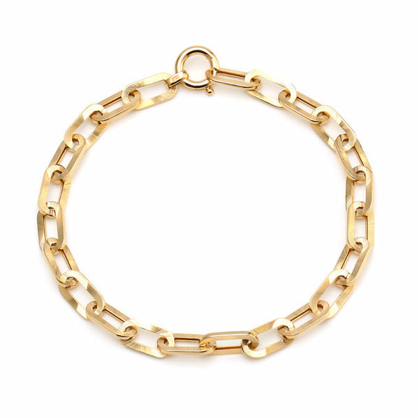 BnbGold 14K Simple Bold Diagonal Cut Clip Chain Bracelet JNB29528