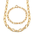 14K Simple Bold Diagonal Cuts Clipped Chain Jewelry Set (Necklace+Bracelet) JNS29773