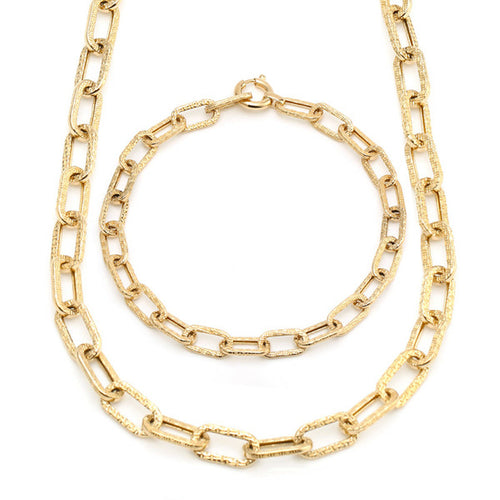 14K Simple Bold Zigzag Cut Clipped Chain Jewelry Set (Necklace+Bracelet) JNS29777