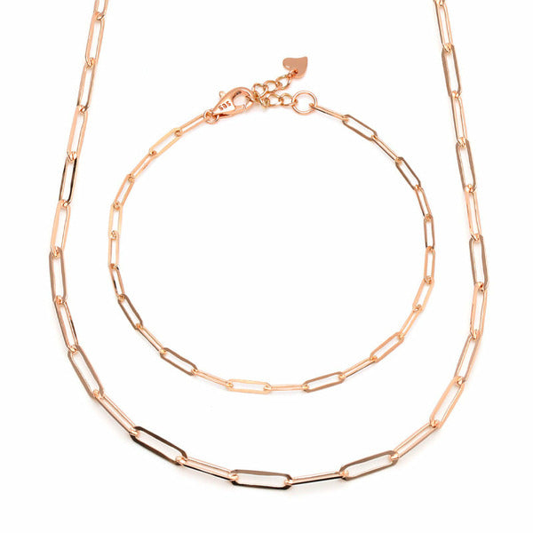 AirbnbGold 14K Simple Layered 0.7mm Clip Chain Jewelry Set (Necklace+Bracelet) IRS29835