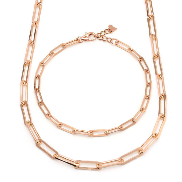 AirbnbGold 14K Simple Layered 2mm Clip Chain Jewelry Set (Necklace+Bracelet) IRS29837