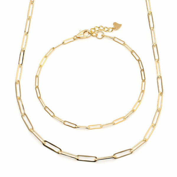 14K Simple Layered 0.7mm Clip Chain Jewelry Set (Necklace+Bracelet) IRS29838
