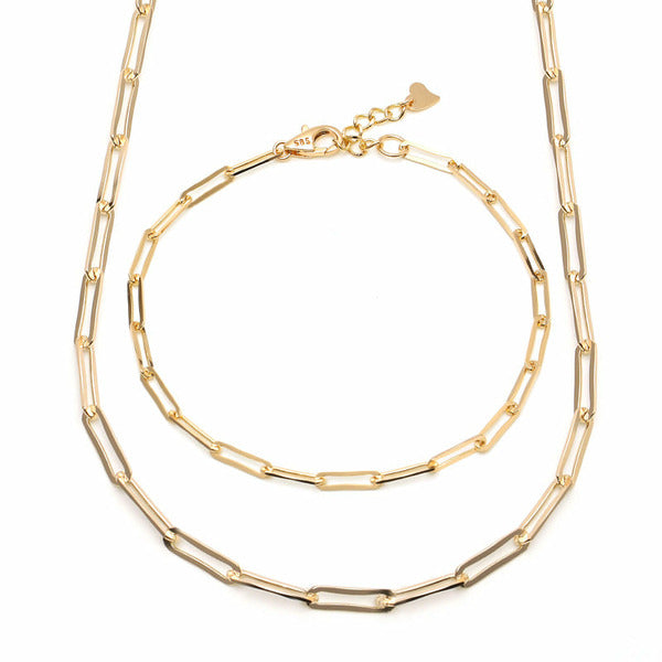 BnBGold 14K Simple Layered 1mm Clip Chain Jewelry Set (Necklace+Bracelet) IRS29839