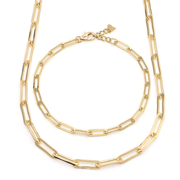 AirbnbGold 14K Simple Layered 2mm Clip Chain Jewelry Set (Necklace+Bracelet) IRS29840