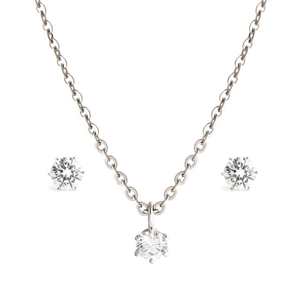 14K Simple Prong Setting 3mm Cubic Jewelry Set NPS30123