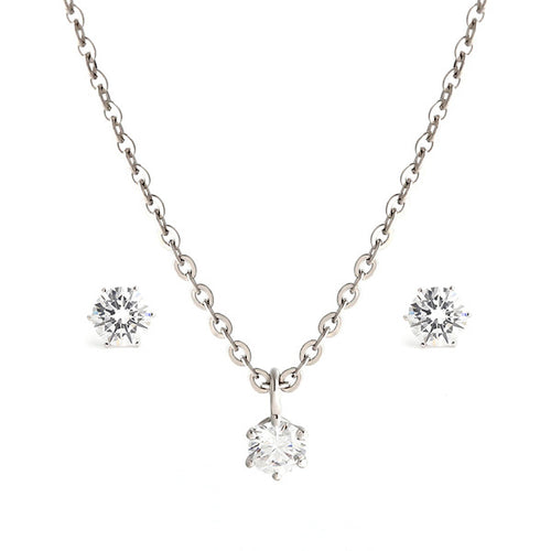 14K Simple Prong Setting 3mm Cubic Jewelry Set NPS30123