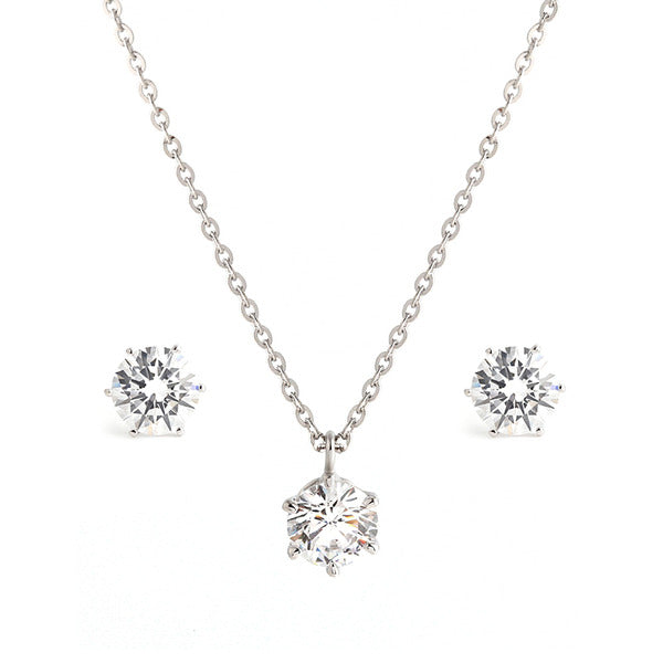 14K Simple Prong Setting 5.5mm Cubic Jewelry Set NPS30126