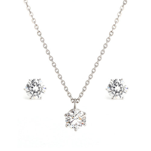 14K Simple Prong Setting 5.5mm Cubic Jewelry Set NPS30126