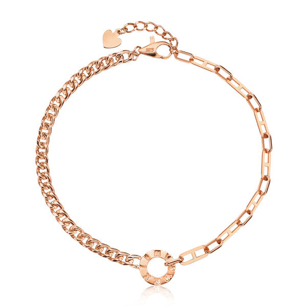 AirbnbGold 14K Unpolished Mixed Chain Roman Numeral Bracelet IRB37822
