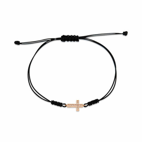 AirbnbGold 14K Culet Cross Silk String Black Bracelet PNB35773