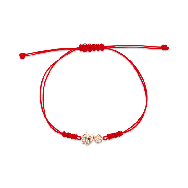 bnb gold 14k double owl silk string red bracelet PNB35760