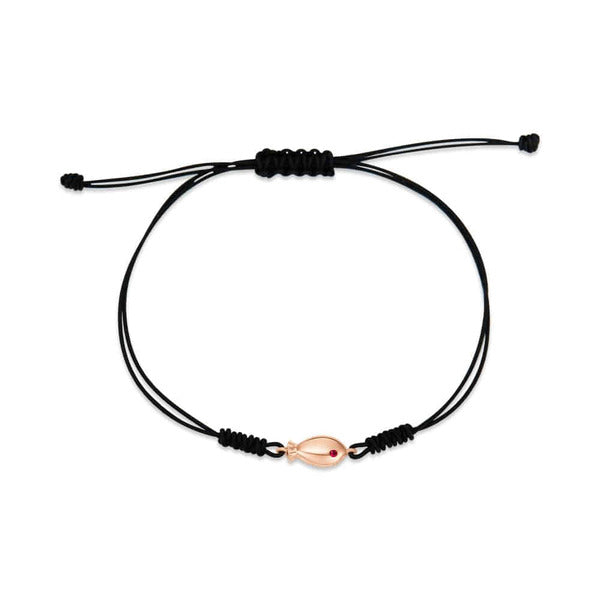 VbnbGold 14K Ruby Eye Fish Silk String Black Bracelet PNB35767