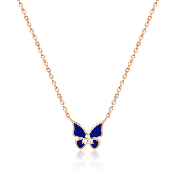 B&B Gold 14K Butterfly White Cubic Chain Necklace MNN40223