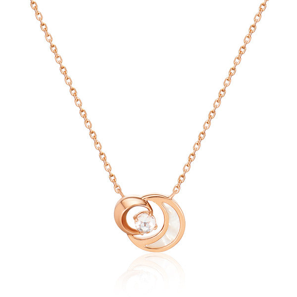 B&B Gold 14K Crescent Moon Mother-of-Pearl Point Chain Necklace MNN40238