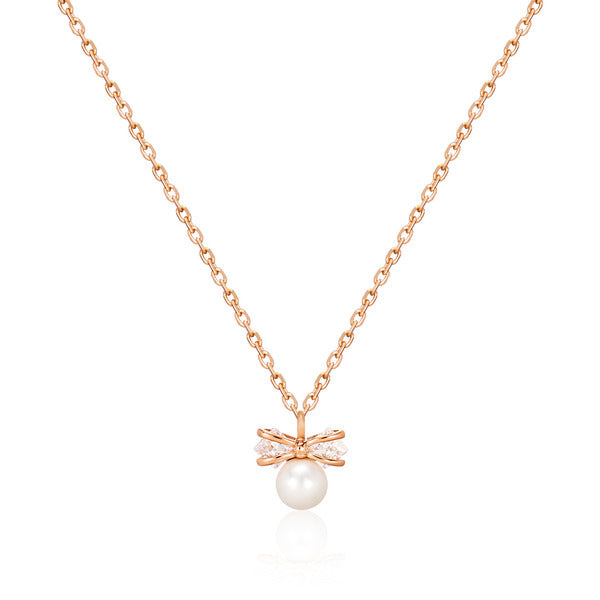 BnbGold 18K Ribbon Gray Spinel Pearl Chain Necklace MNN40222