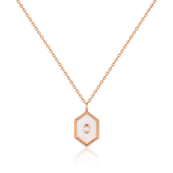 18K Milgrain White Enamel Chain Necklace MNN40236