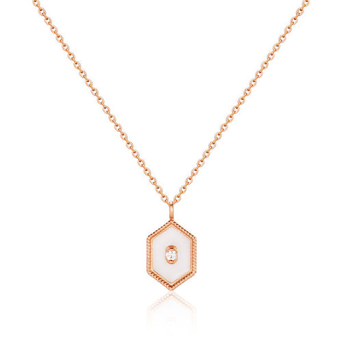 18K Milgrain White Enamel Chain Necklace MNN40236