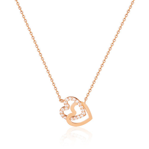 18K Double Heart Link Layered Necklace MNN40241