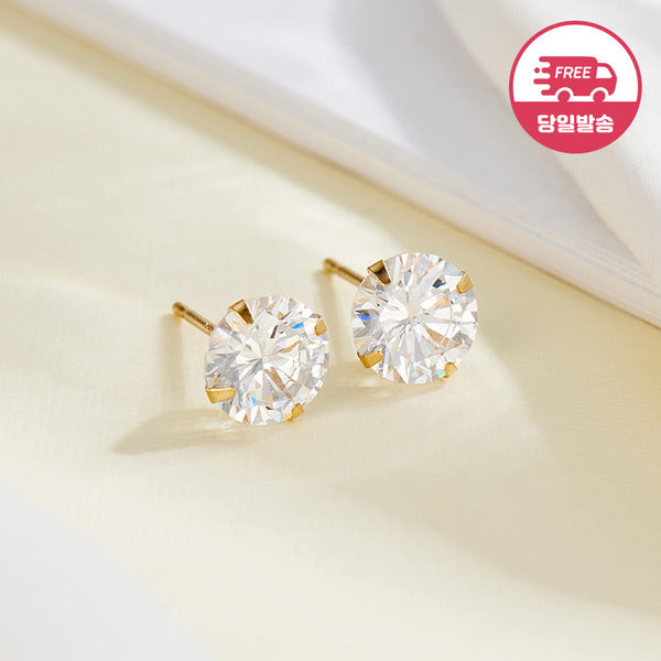 BnBGold same-day-shipping 14K simple white cubic ear studs 6mm pair JAE40506