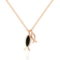 B&B Gold 18K Simple Onyx Fish Necklace SNN40599