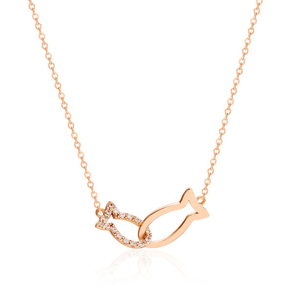 BnbGold 18K Double Line Cubic Fish Chain Necklace JNN40614