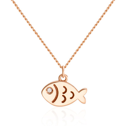 18K cubic zirconia fish pendant chain necklace JNN40616