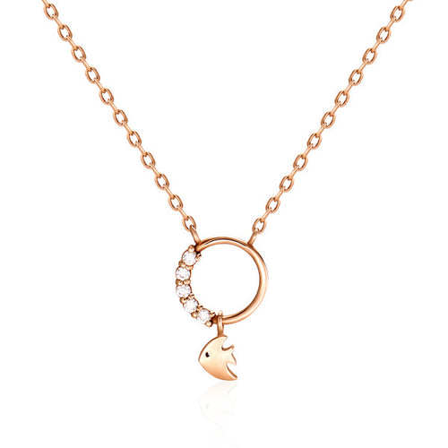 AirbnbGold 14K cubic circle hook fish necklace SNN40612