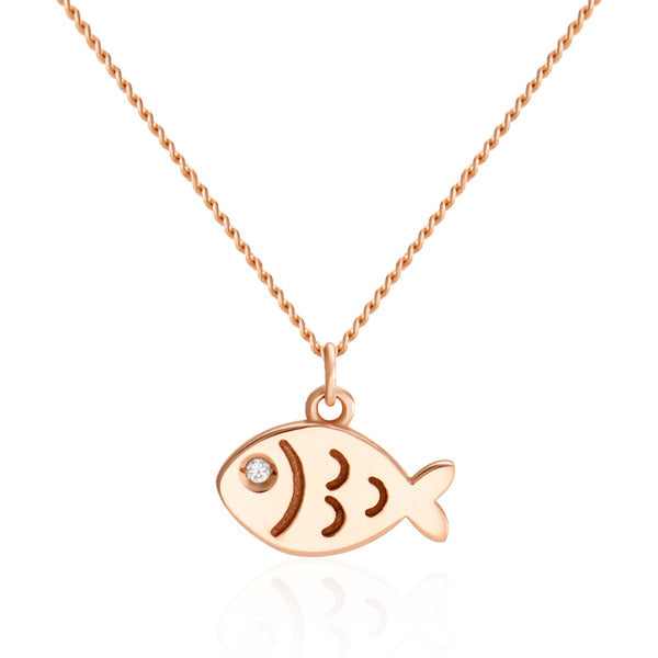 B&B Gold 14K Cubic Eye Marking Fish Chain Necklace JNN40616