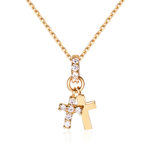 B&B Gold 14K Cubic Double Cross Pendant NPP40642