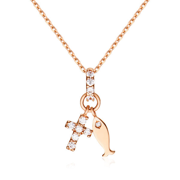 B&B Gold 18K Cubic Fish Cross Pendant NPP40632