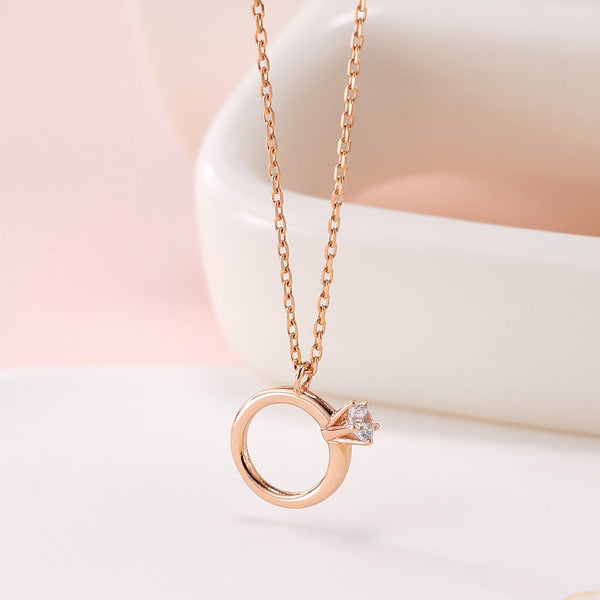B&B Gold 18K Mini Cubic Wedding Ring Chain Necklace JNN40951