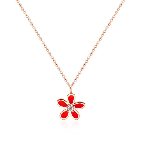 B&B Gold 18K Blue May Red Daisy Cubic Chain Necklace MNN41008