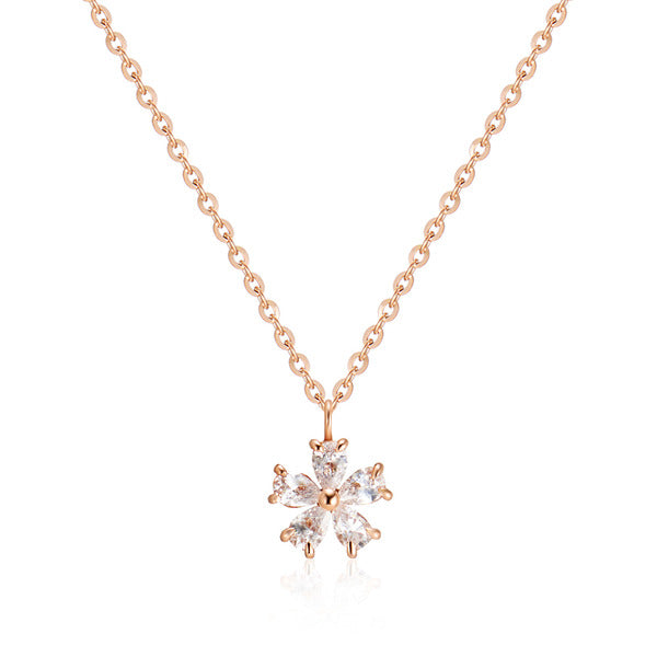B&B Gold 18K Blue Mew Droplet Flower Cubic Chain Necklace SNN41046