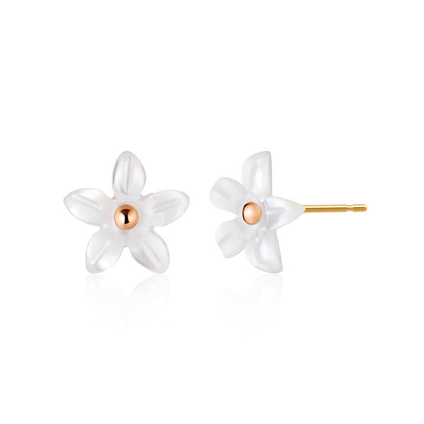 BnBGold 14K Blue Moon Flower Rhodanthe Mother-of-Pearl Earring Pair PNE41001