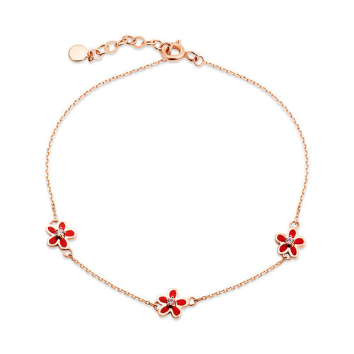 AirbnbGold 14K BluePoppy RedDaisy Cubic Chain Bracelet MNB41009