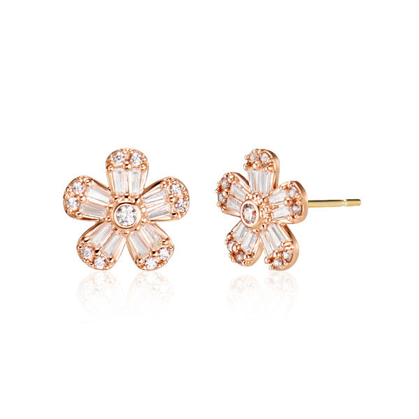 BnBGold 14K Blue Mist Rose Flower Cubic Earrings Pair MNE41024