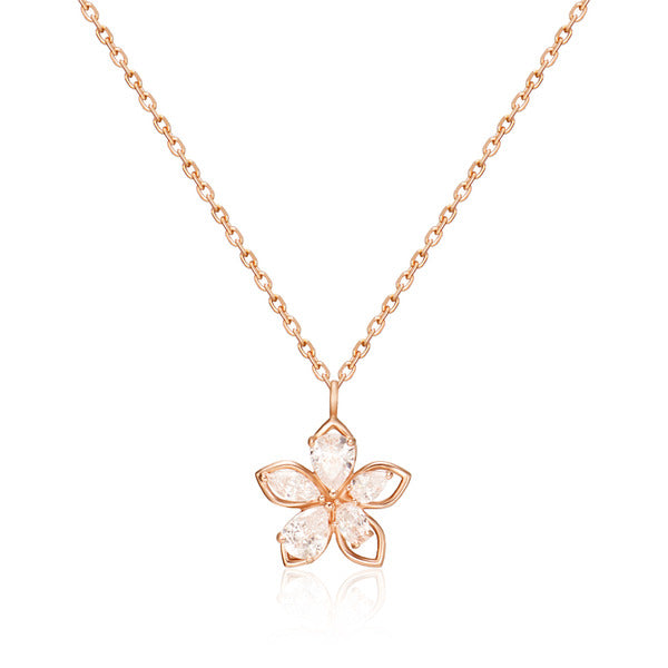 B&B Gold 14K Blueume Lily Flower Cubic Chain Necklace MNN41025