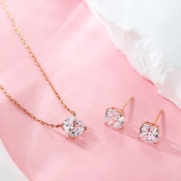 VbnbGold 14K Shine Cushion Cut Cubic Jewelry Set MNC40761