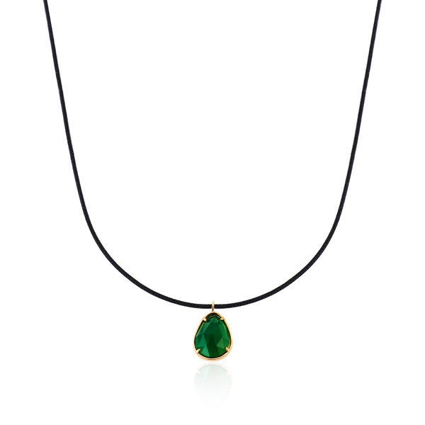 B&B Gold 14K Aurora Gemdrop Emerald Silk Cord Necklace MNN41507