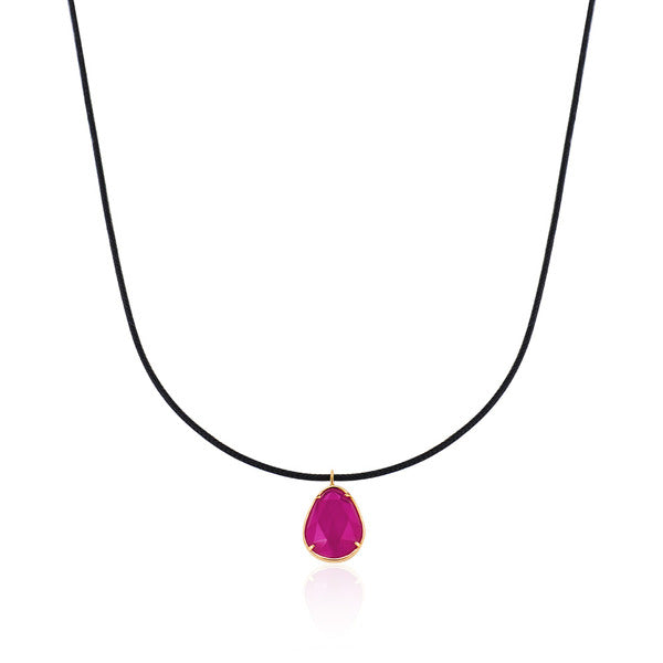 B&B Gold 14K Aurora Gem Drop Ruby Silk Cord Necklace MNN41508