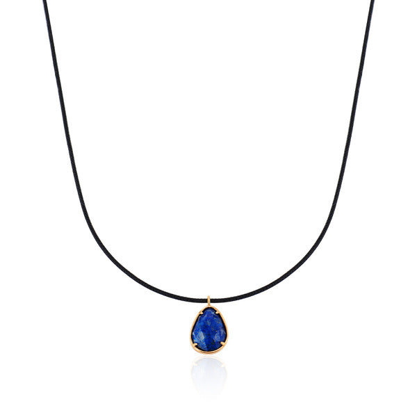 B&B Gold 14K Aurora Gemdrop Lapis Lazuli Silk Cord Necklace MNN41509