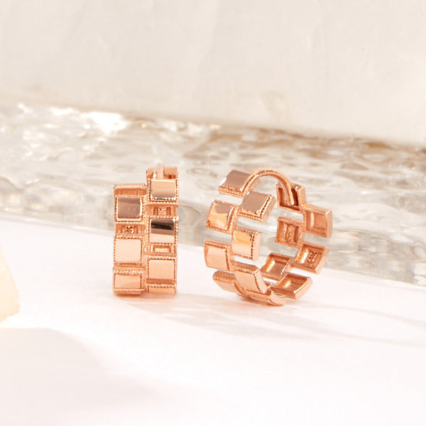 18K zigzag rectangle cut one-touch ring earrings PNE41898