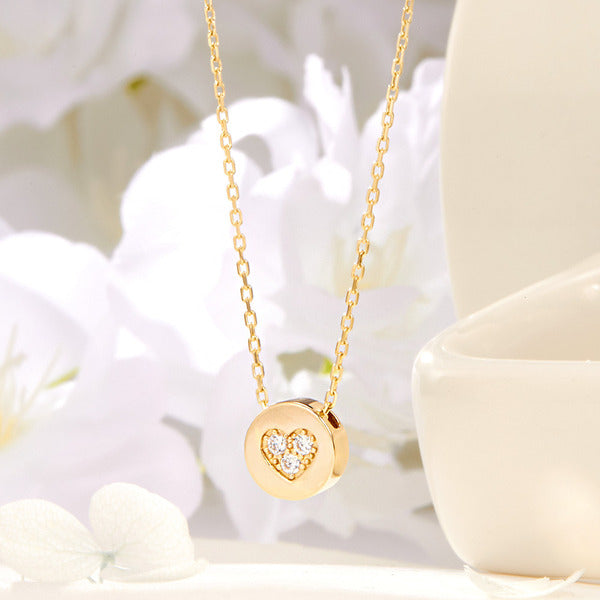 BnbGold 18K Round Cubic Heart Double-sided Chain Necklace JNN41916