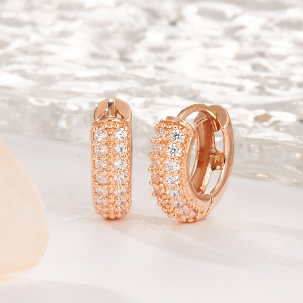 14K Cubic Pavé Rounded One-Touch Ring Earrings PNE41901