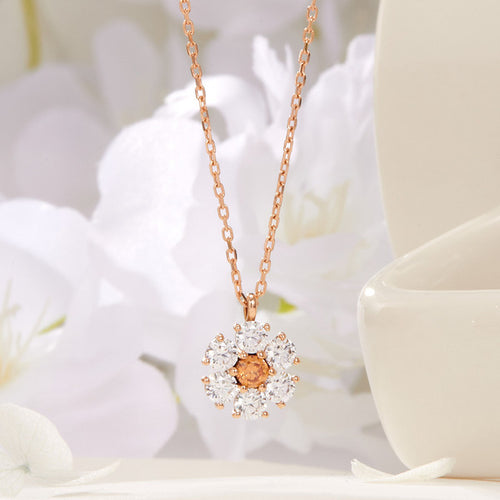 14K Champagne Dark Flower Chain Necklace JNN41915
