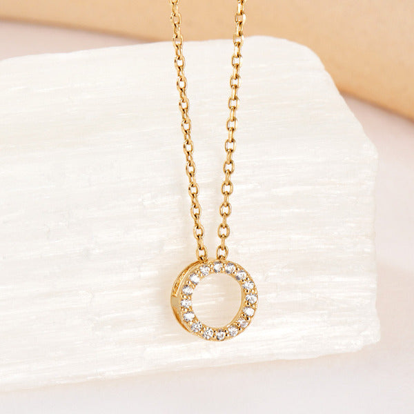 AirbnbGold 14K Round Oval Pavé Pendant S JAP41851