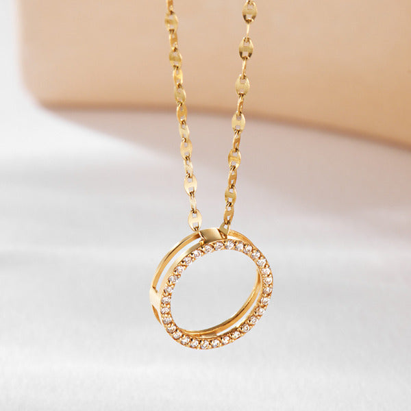 AirbnbGold 14K Round Circular Pavé Pendant L JAP41853