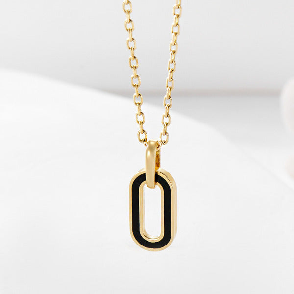 AirbnbGold 14K Black Enamel Oval Pendant JAP41862
